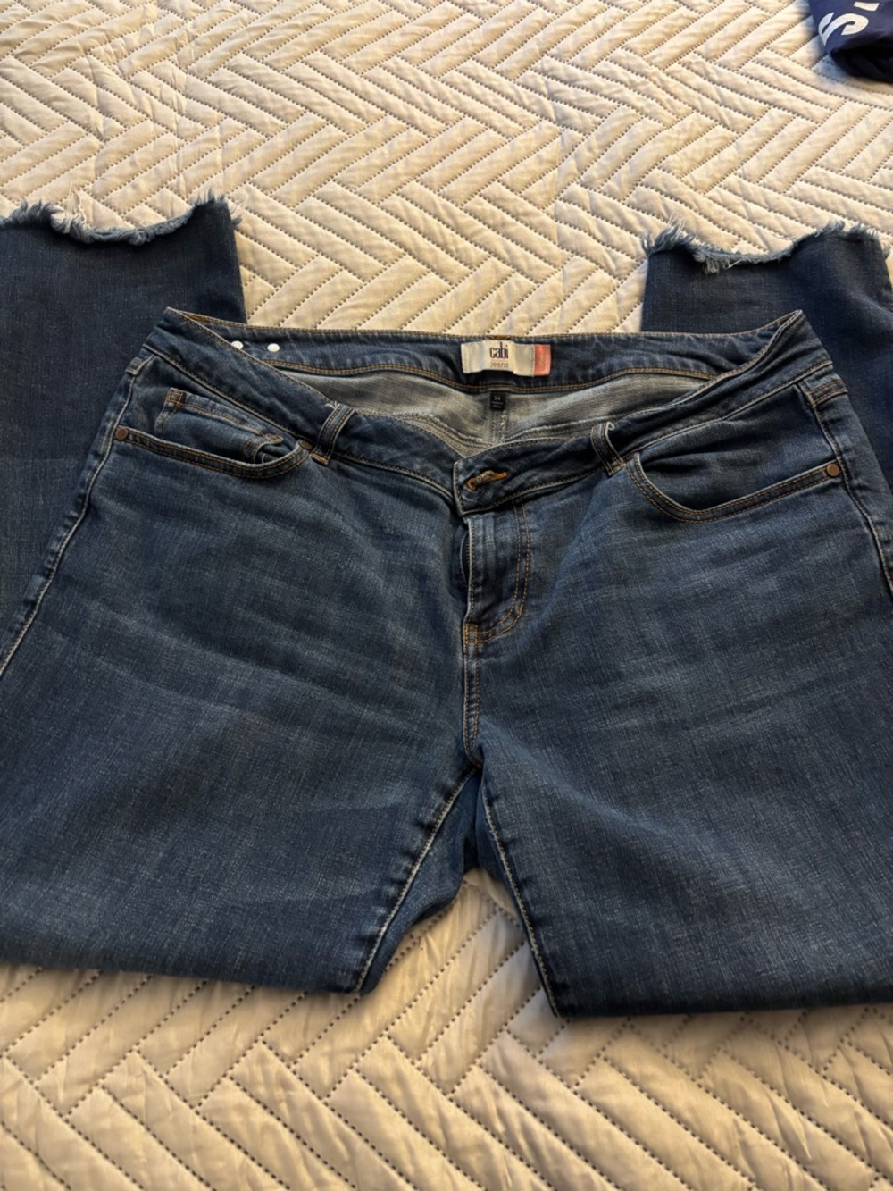 CAbi Dark Blue Frayed-Hem Ankle Jeans